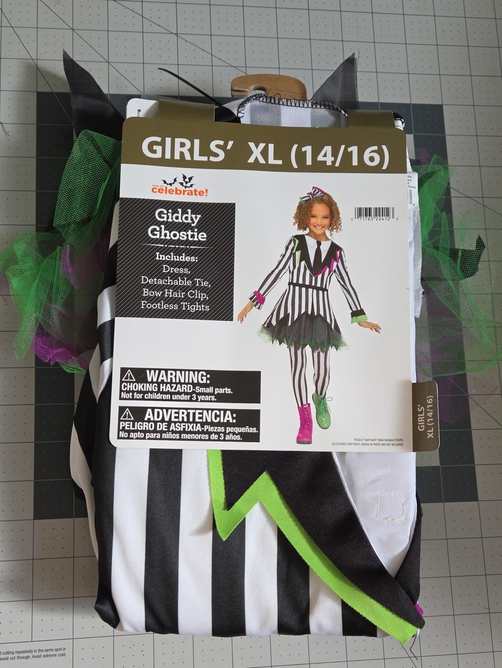 Celebrate It Girls' Giddy Ghostie Costume - Black, White, Green, Purple
